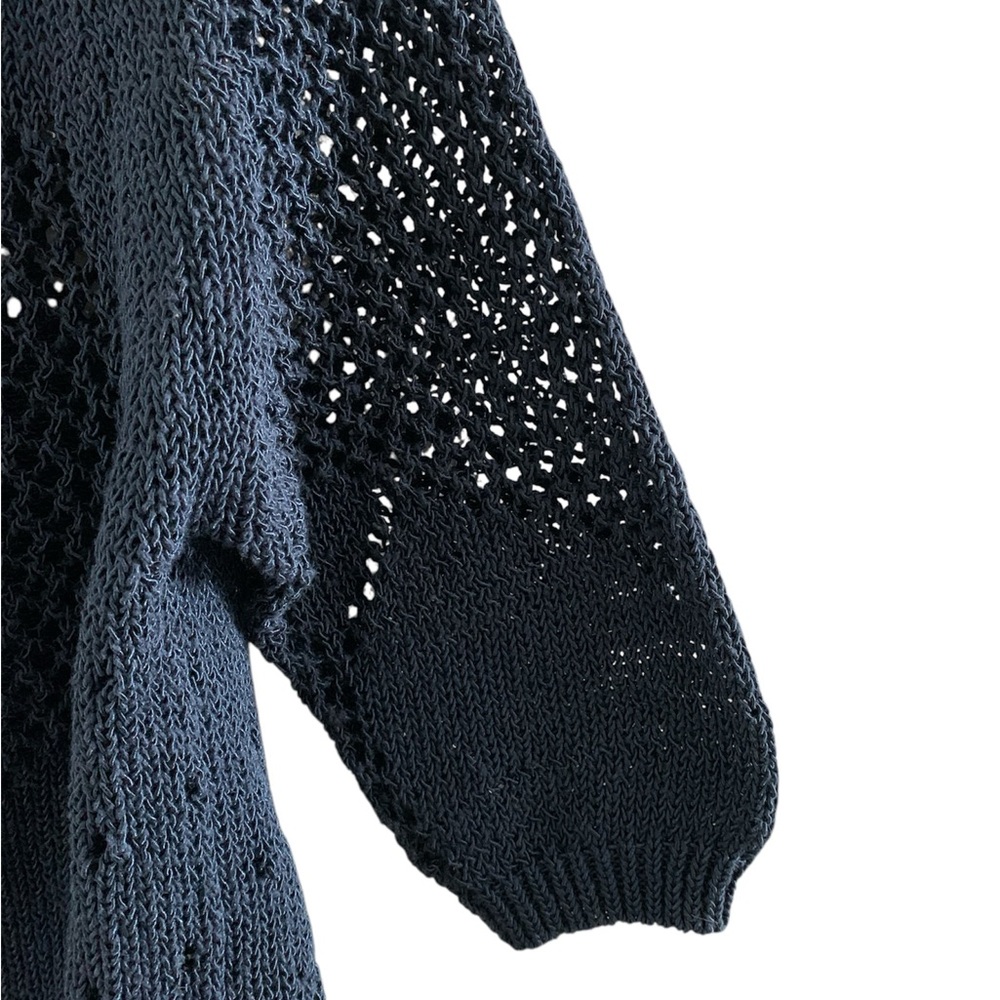 Ann Taylor Navy Blue Crew Neck Sweater with Short Sleeves and Open Weave - Picture 3 of 5